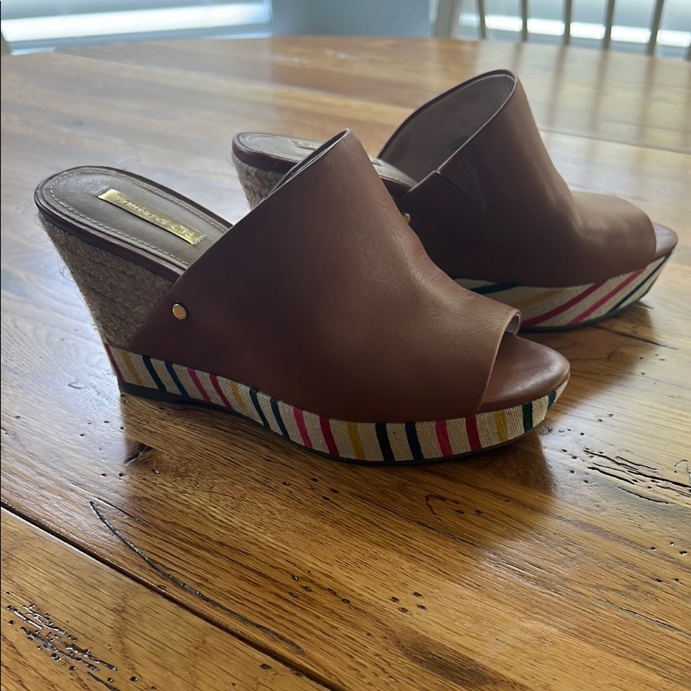 Louise et Cie Brown Wedge Sandals with Striped Heel